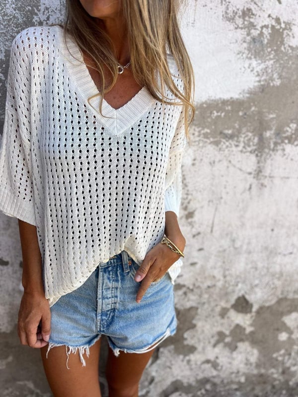 🔥LAST DAY SALE 49% OFF🔥V-neck Hollow Knitted Top-1