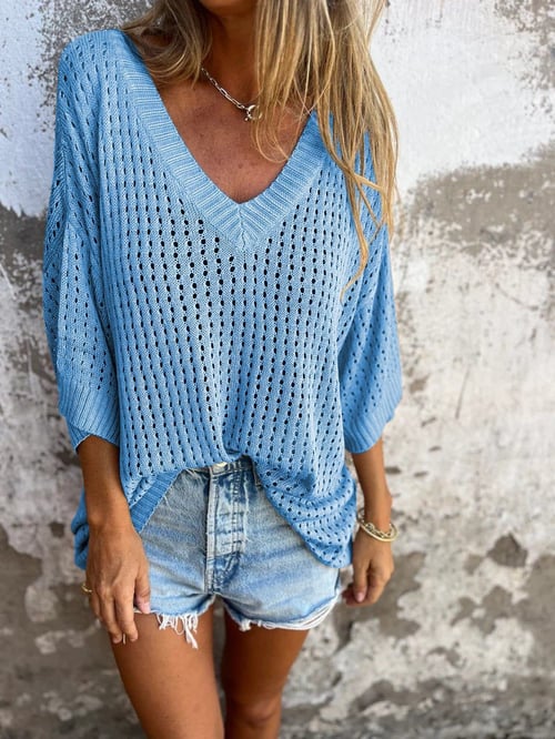 🔥LAST DAY SALE 49% OFF🔥V-neck Hollow Knitted Top-4