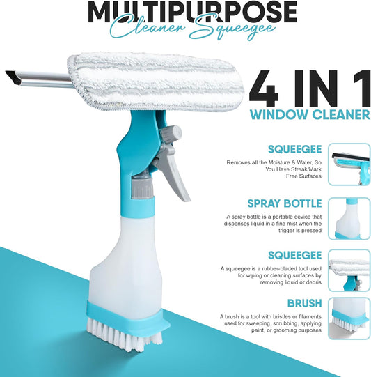 💦HOT SALE 49% OFF✨4-In-1 Glass Cleaner Scraper-Combines A Wiper, Scraper, Brush And Spray Bottle