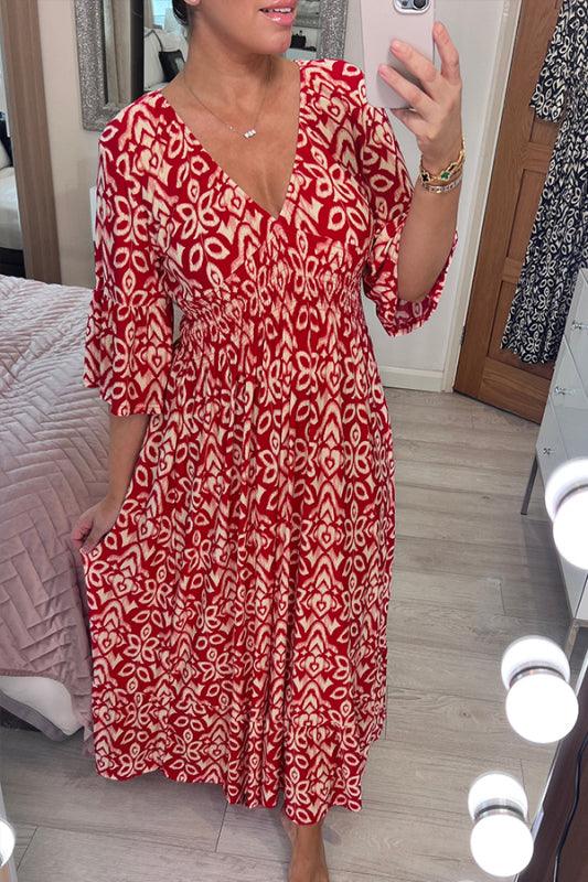 🔥LAST DAY 49% OFF💃Bohemian Casual Print V-Neck Waist Wrap Long Dress