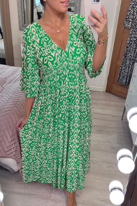 🔥LAST DAY 49% OFF💃Bohemian Casual Print V-Neck Waist Wrap Long Dress-5