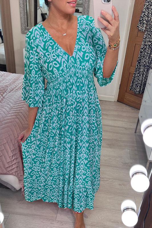 🔥LAST DAY 49% OFF💃Bohemian Casual Print V-Neck Waist Wrap Long Dress-6