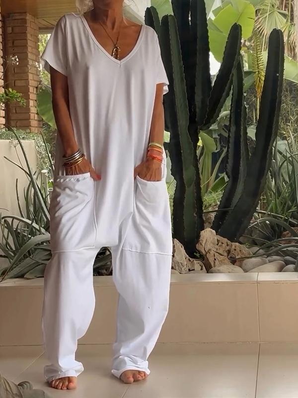 🔥Summer Sale 49% OFF🔥Casual V-neck Solid Color Jumpsuit-7