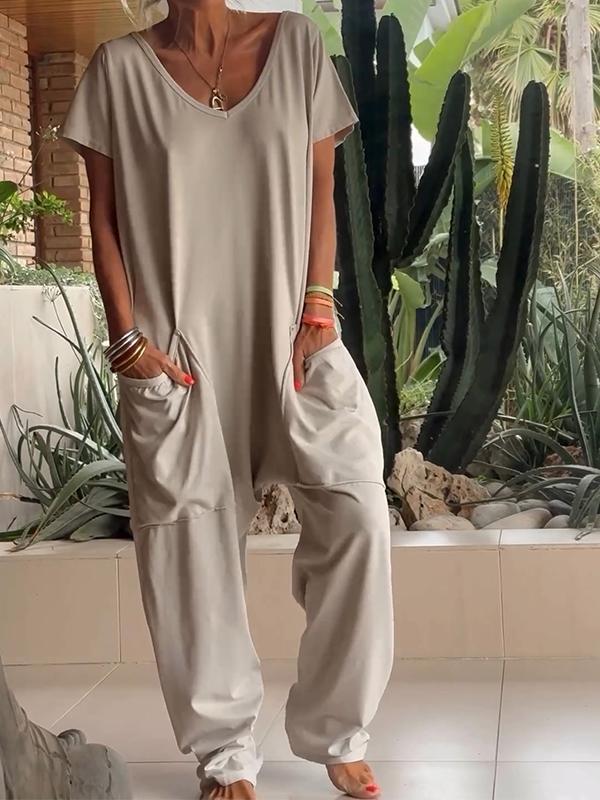 🔥Summer Sale 49% OFF🔥Casual V-neck Solid Color Jumpsuit-1