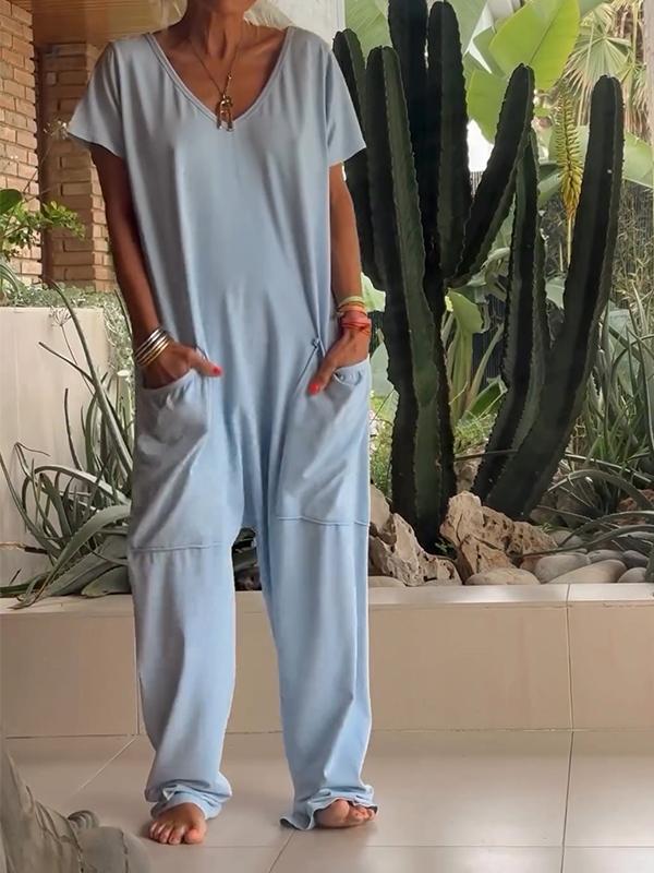 🔥Summer Sale 49% OFF🔥Casual V-neck Solid Color Jumpsuit-4