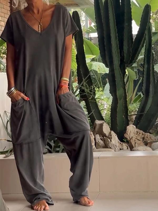 🔥Summer Sale 49% OFF🔥Casual V-neck Solid Color Jumpsuit-3