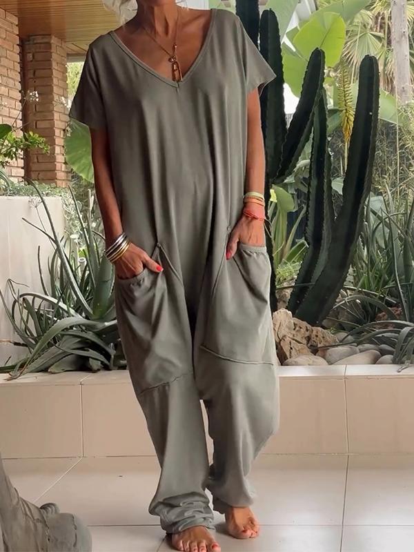 🔥Summer Sale 49% OFF🔥Casual V-neck Solid Color Jumpsuit-5