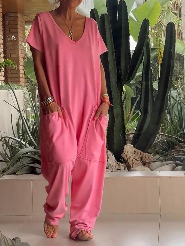 🔥Summer Sale 49% OFF🔥Casual V-neck Solid Color Jumpsuit-6