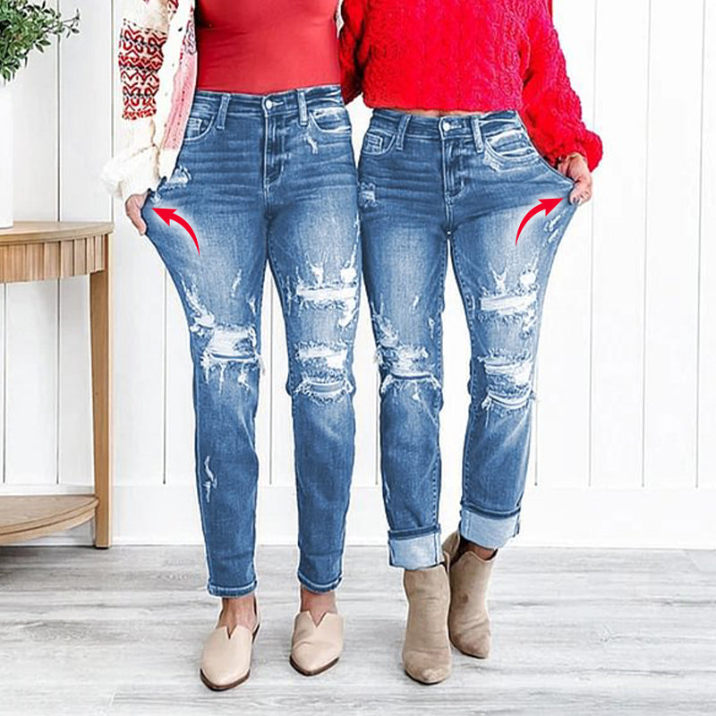 🔥Hot Sale 49% Off🔥Women's Tummy Control Distressed Cuffed Boyfriend Jeans-1