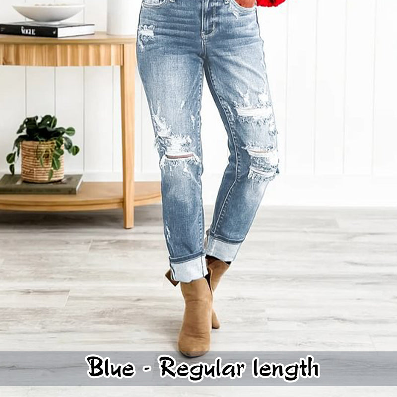 🔥Hot Sale 49% Off🔥Women's Tummy Control Distressed Cuffed Boyfriend Jeans-13