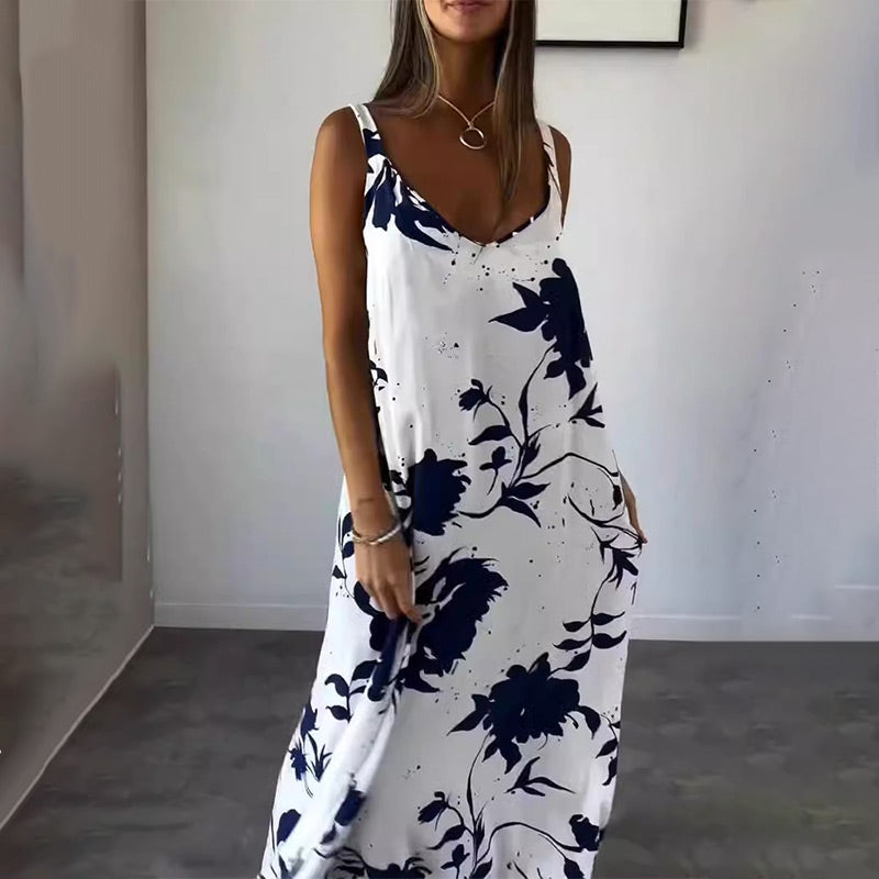 🔥HOT SALE 49% OFF🔥Women's Floral Spaghetti Strap Sleeveless Backless Flowing Dress-1