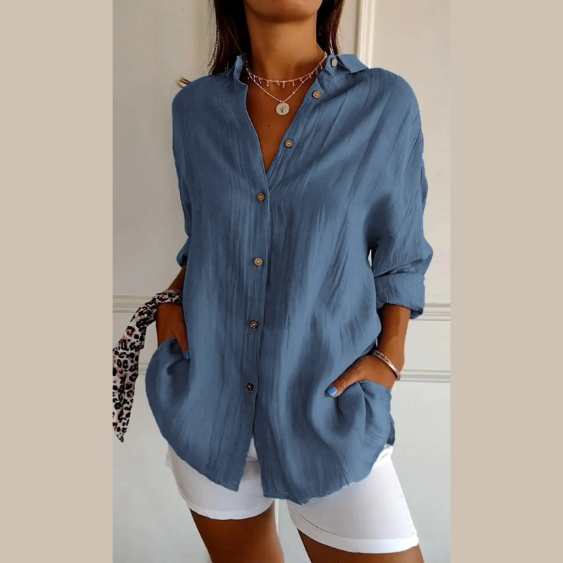 🌷Summer Sale 48% Off💝Classic Pleated Textured Single-Breasted Lapel Shirt for Women-2