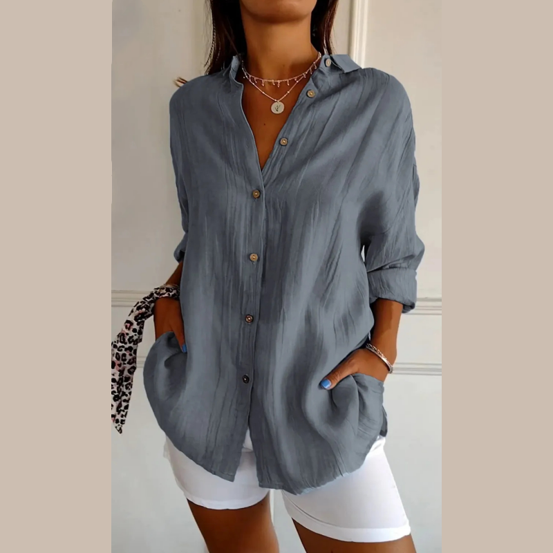 🌷Summer Sale 48% Off💝Classic Pleated Textured Single-Breasted Lapel Shirt for Women-4