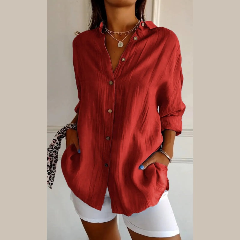 🌷Summer Sale 48% Off💝Classic Pleated Textured Single-Breasted Lapel Shirt for Women-3