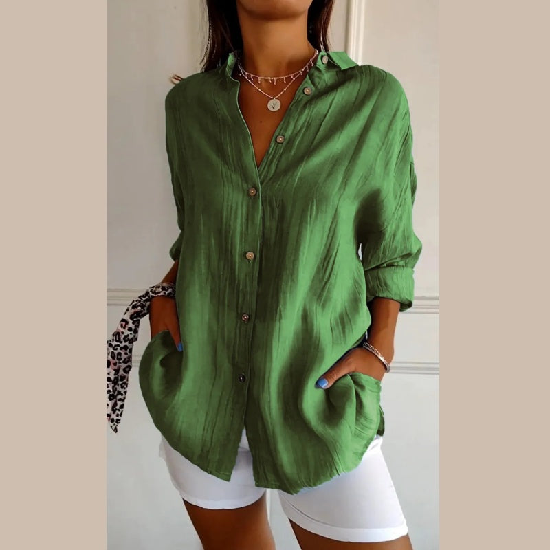 🌷Summer Sale 48% Off💝Classic Pleated Textured Single-Breasted Lapel Shirt for Women-5