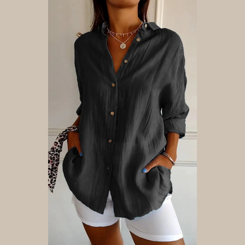 🌷Summer Sale 48% Off💝Classic Pleated Textured Single-Breasted Lapel Shirt for Women-6