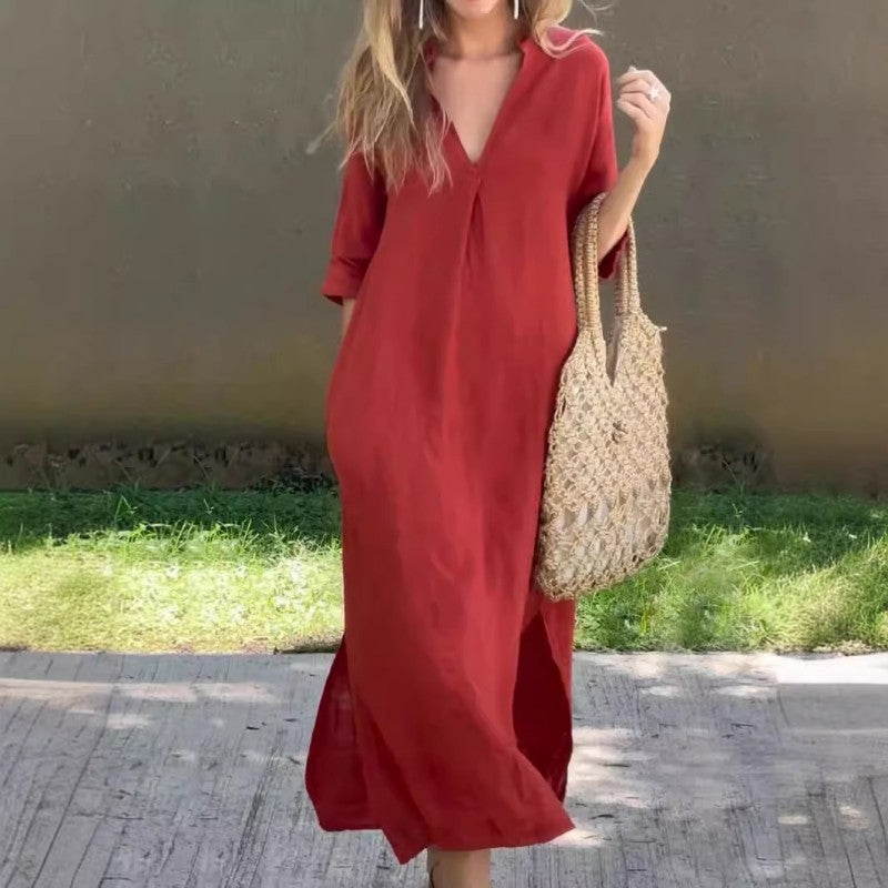 🔥LAST DAY SALE 49% OFF🍃Linen Casual Style V-Neck Dress🌸-1