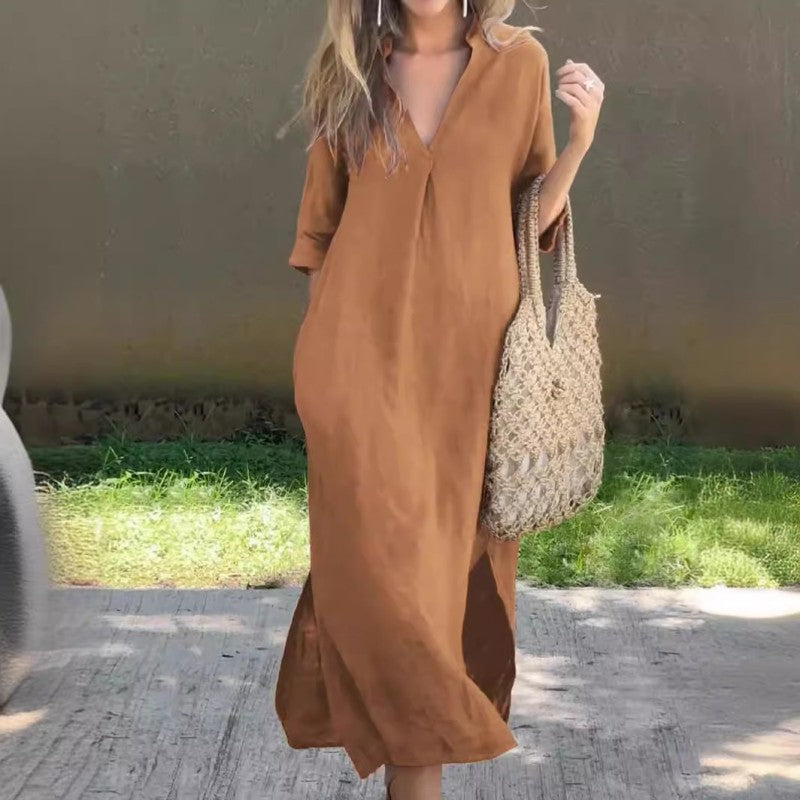 🔥LAST DAY SALE 49% OFF🍃Linen Casual Style V-Neck Dress🌸-2