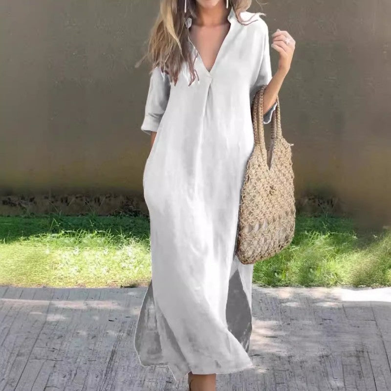 🔥LAST DAY SALE 49% OFF🍃Linen Casual Style V-Neck Dress🌸-5