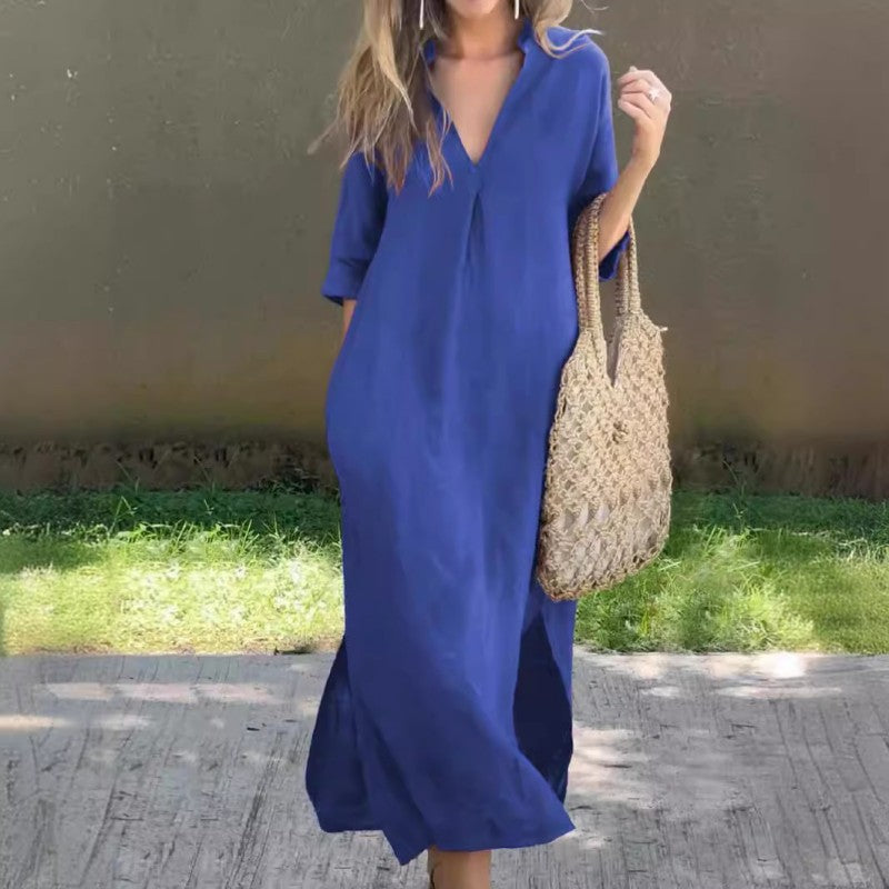 🔥LAST DAY SALE 49% OFF🍃Linen Casual Style V-Neck Dress🌸-4