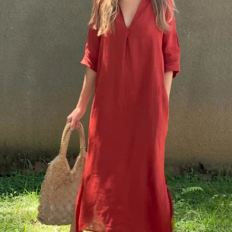 🔥LAST DAY SALE 49% OFF🍃Linen Casual Style V-Neck Dress🌸-7