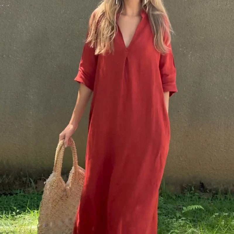 🔥LAST DAY SALE 49% OFF🍃Linen Casual Style V-Neck Dress🌸-6