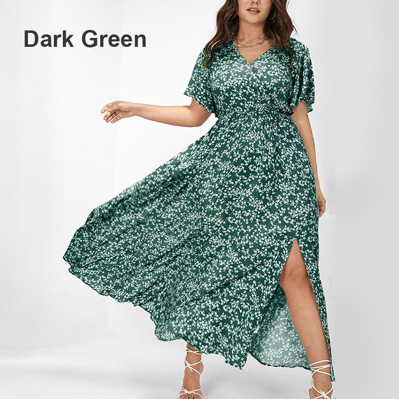 🔥Summer Sale 49% OFF🌸Women's Bohemian Floral Split Maxi Dress With Elastic Waist-9