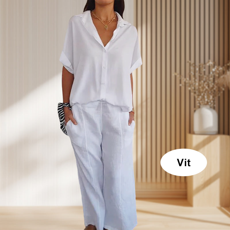 🔥HOT SALE 49% OFF🔥Women's two-piece V-neck shirt and trousers set-8