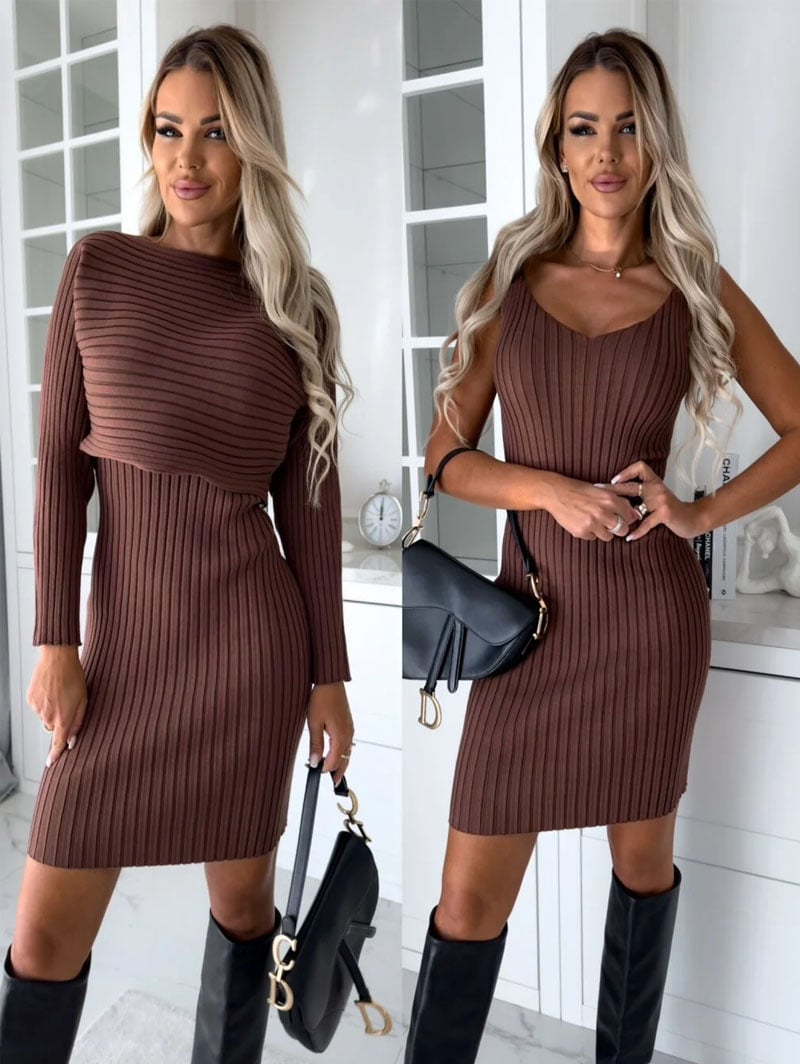 🌷💝Last Day Sale 49%OFF - 👗Knit Pullover Sweater and Cami Dress Set-1