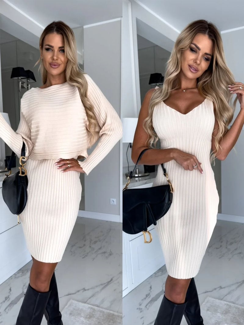 🌷💝Last Day Sale 49%OFF - 👗Knit Pullover Sweater and Cami Dress Set-4