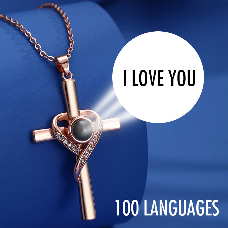 🎁Early Xmas Sales - 49% OFF🎅Cross Projection Necklace with I Love You in 100 Languages-4