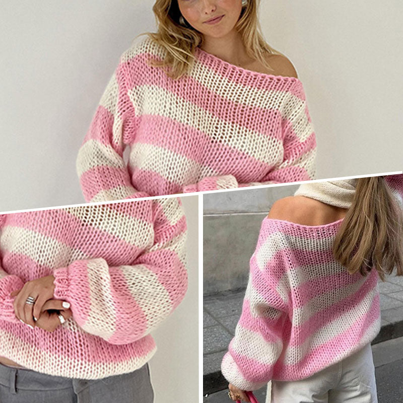 💃HOT SALE 49% OFF🍂Women's Casual Loose Striped Oversized Sweater-4