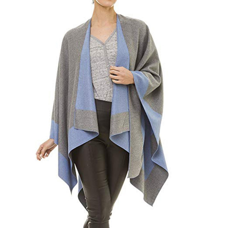 🎁Last Day Promotion 49% Off🔥Women's Elegant Color Block Poncho Wrap for Fall & Winter-4