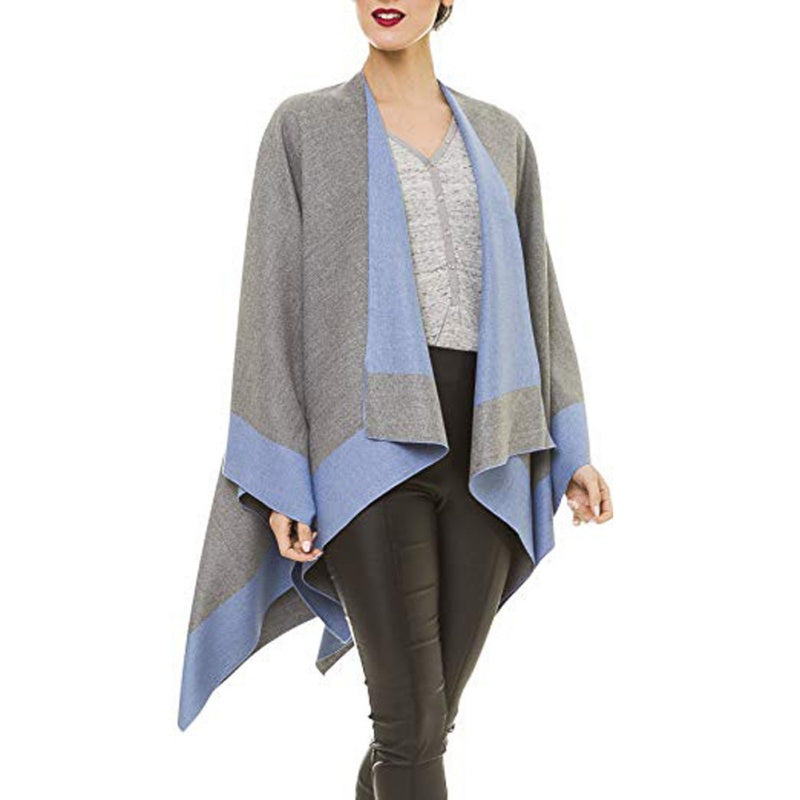 🎁Last Day Promotion 49% Off🔥Women's Elegant Color Block Poncho Wrap for Fall & Winter-3