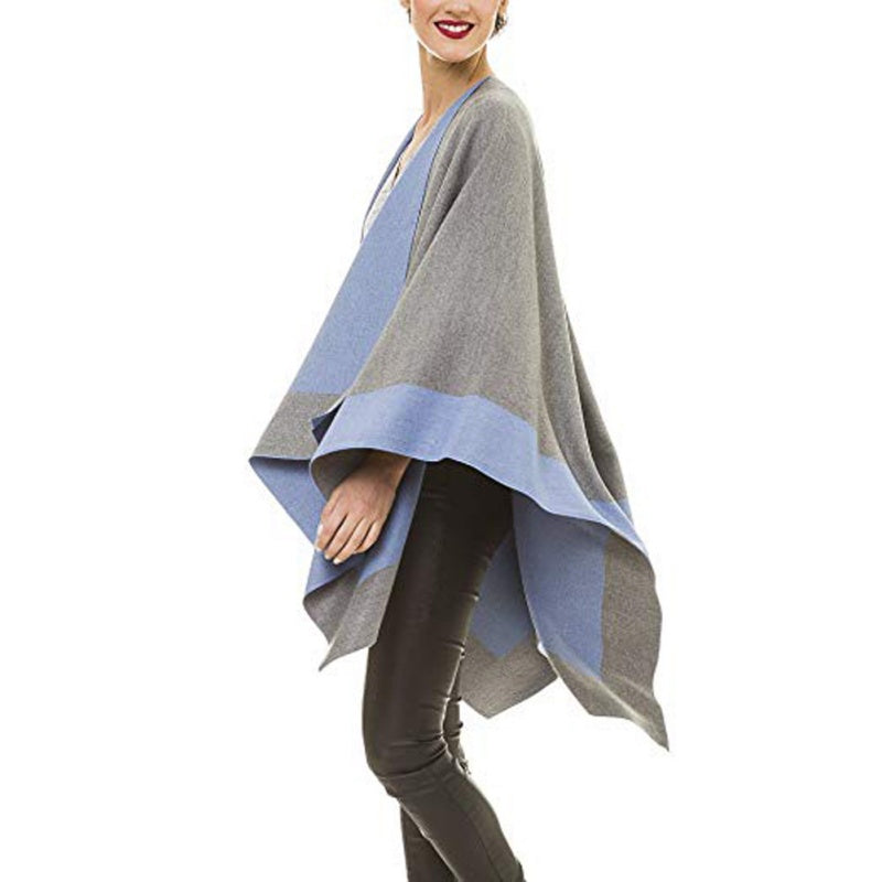 🎁Last Day Promotion 49% Off🔥Women's Elegant Color Block Poncho Wrap for Fall & Winter-6