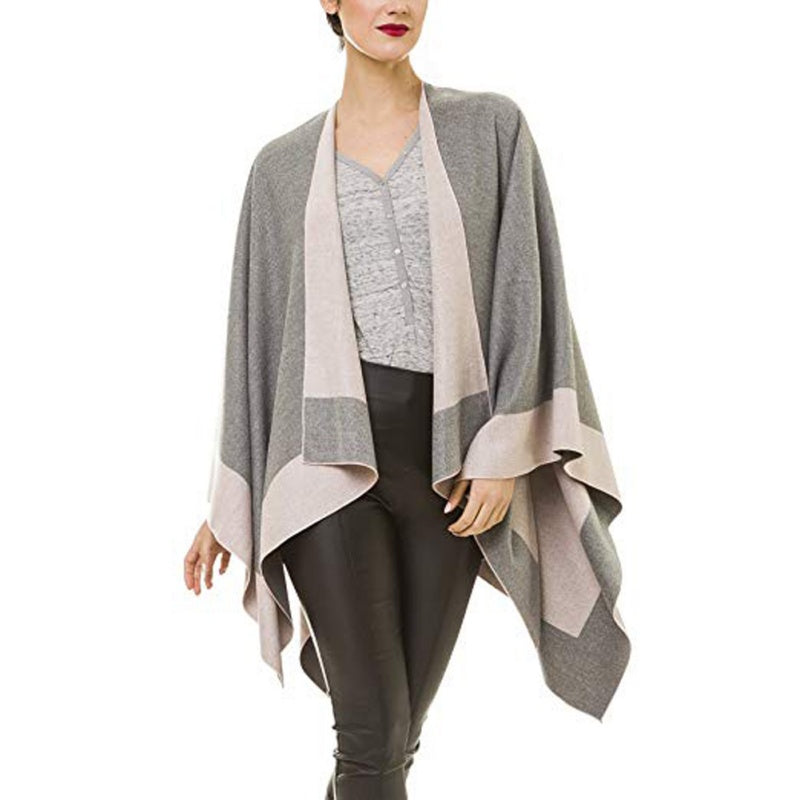 🎁Last Day Promotion 49% Off🔥Women's Elegant Color Block Poncho Wrap for Fall & Winter-8