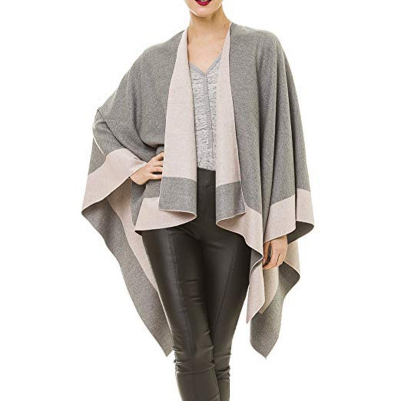 🎁Last Day Promotion 49% Off🔥Women's Elegant Color Block Poncho Wrap for Fall & Winter-7