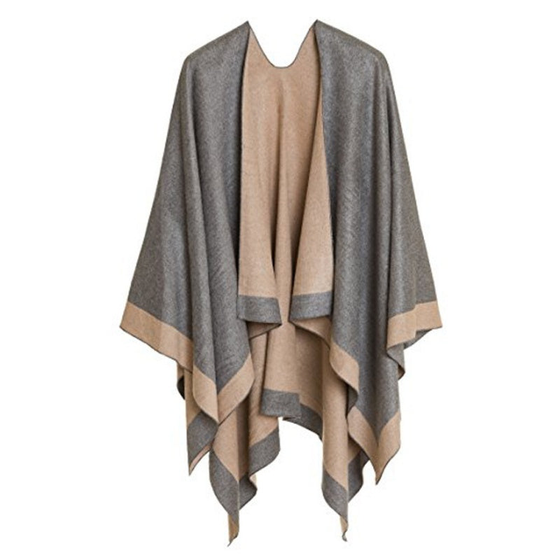 🎁Last Day Promotion 49% Off🔥Women's Elegant Color Block Poncho Wrap for Fall & Winter-11