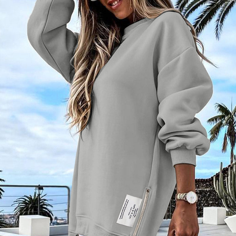 🔥Hot Promotion 49% OFF🔥Casual Long Sleeve Zipper Slit Oversized Sweatshirt-5