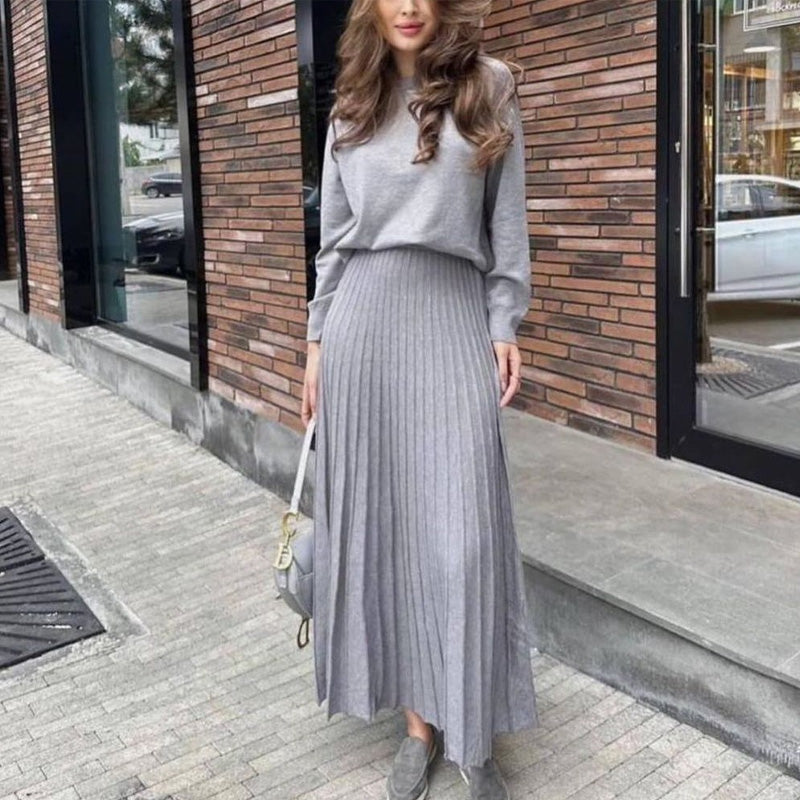 🔥HOT SALE 49% OFF🔥Women's Round-Neck Top ＆ Pleated Skirt 2-Piece Set-2